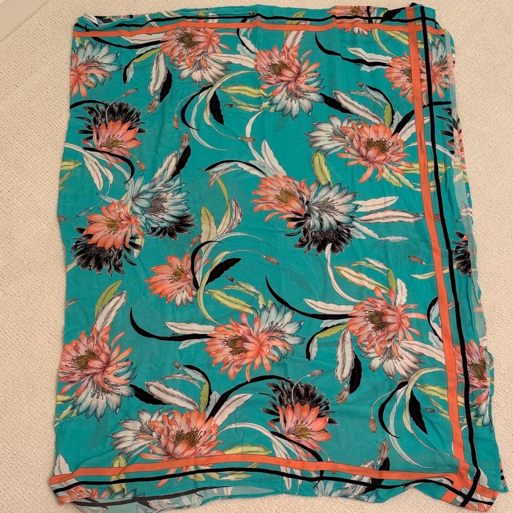 Trina Turk Teal and Coral Floral Wrap:Pareo